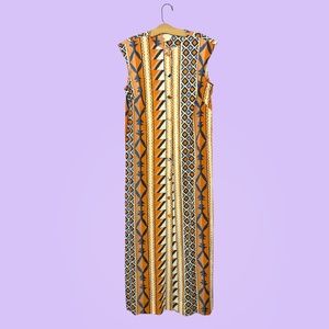 Vintage 1970's LeVoy Sleeveless Geometric Polyester Maxi Dress